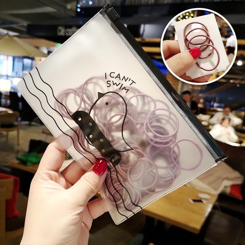 Set 100 DÂY BUỘC TÓC Nữ Kèm Túi Zip