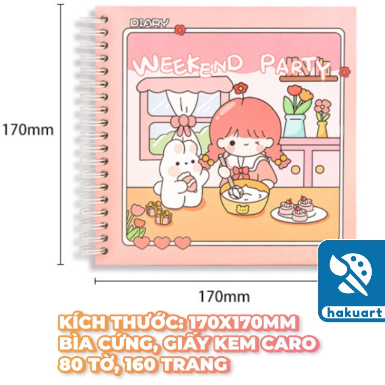 Sổ lò xo vuông MOKA bìa cứng 80 tờ 160 trang giấy màu kem caro - Văn phòng phẩm Haku