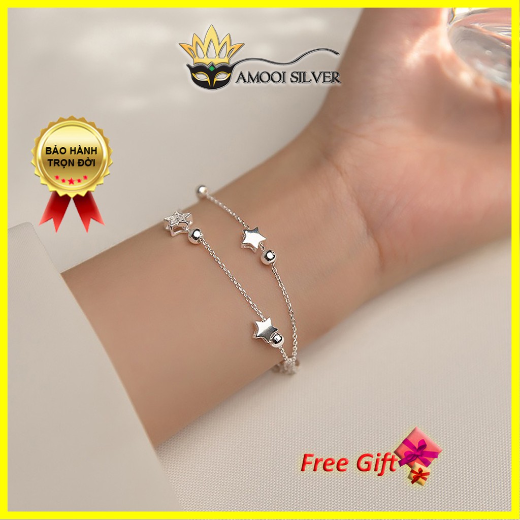 Lắc tay bạc S925 dây đôi ngôi sao - Amooi Silver AT93