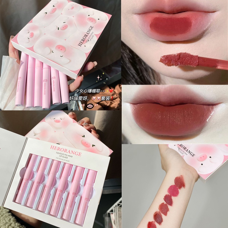 Set 6 cây Son kem lì HERORANGE mềm mịn như nhung chống thấm nước chống khô môi lâu trôi