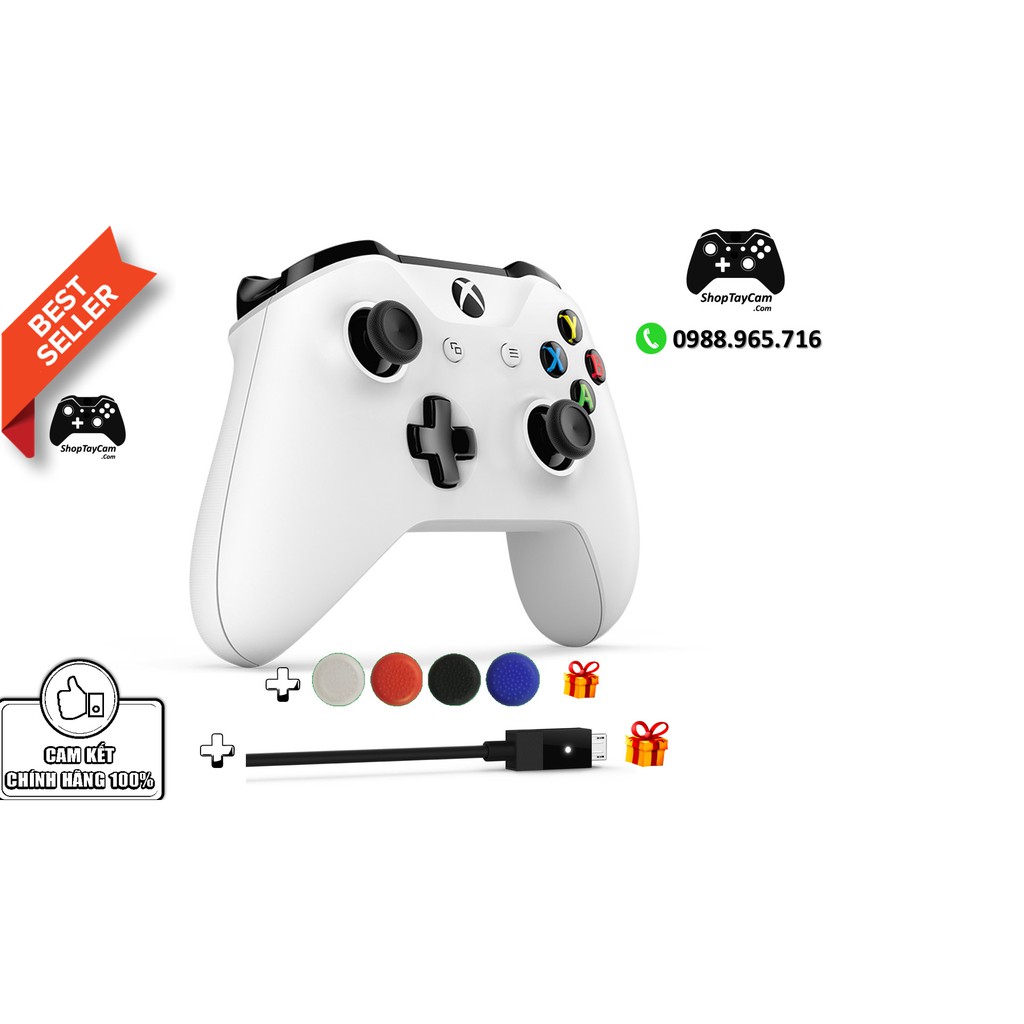 Tay Cầm Xbox One S Trắng Chính Hãng + Tặng Kèm Cáp USB + Bọc Cần Tối Ưu PC / FO4 / FIFA | BigBuy360 - bigbuy360.vn