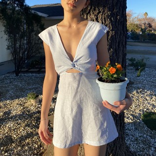 Đầm caro linen cột nơ sau kii dress