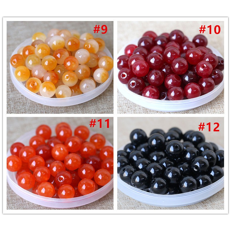 Set 10 hạt đá tròn tự nhiên 8-16mm tự làm trang sức chuỗi hạt