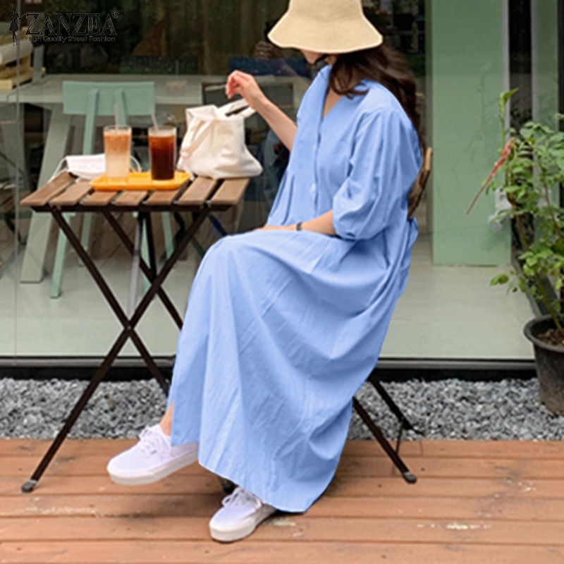 Đầm maxi Zanzea cổ tim tay lửng thời trang dành cho nữ