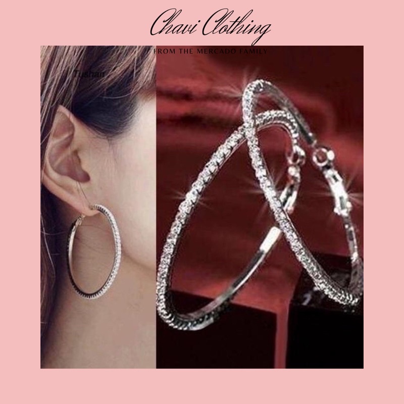 Hoa tai tròn đính đá 3 size to vừa nhỏ sang chảnh