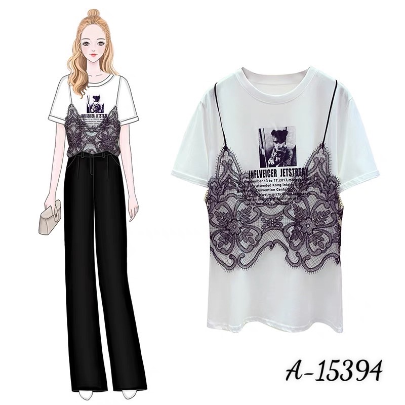 Áo thun BIGSIZE phối 2 dây ren 15394