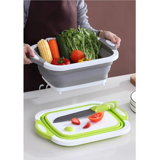 (NHÀ BẾP THÔNG MINH) Chậu gấp gọn kiêm thớt và rổ đựng đa năng loại LỚN 3in1 Đa Năng Tiện Dụng