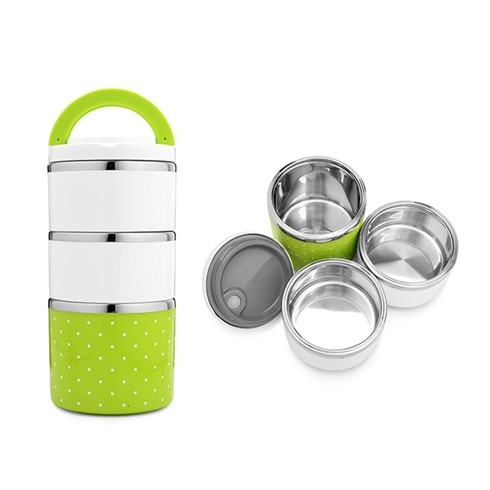 Hộp cơm giữ nhiệt chấm bi 3 tầng ruột inox LUNCH BOX