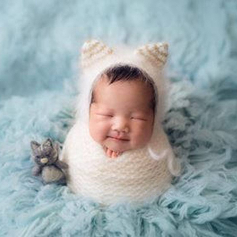 Mũ Beanie Đan Len Họa Tiết Hoạt Hình Làm Phụ Kiện Chụp Ảnh Cho Bé Sơ Sinh