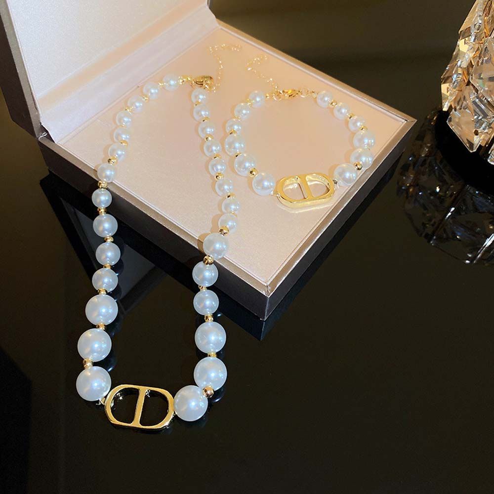 Vòng cổ/ khuyên tai/ vòng tay hợp kim chuỗi hạt ngọc trai hình học phong cách Hàn Quốc retro tối giản tùy chọn cho nữ