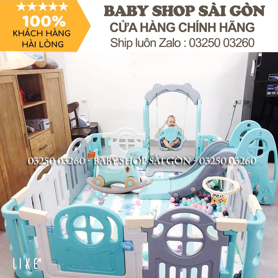 Quây cũi nhựa Set Full cầu trượt xích đu cho bé Hàn Quốc Newber Kitty bo góc 9 chi tiết