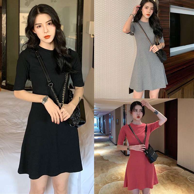 Đầm tay ngắn cổ tròn thiết kế dáng chữ A nữ tính