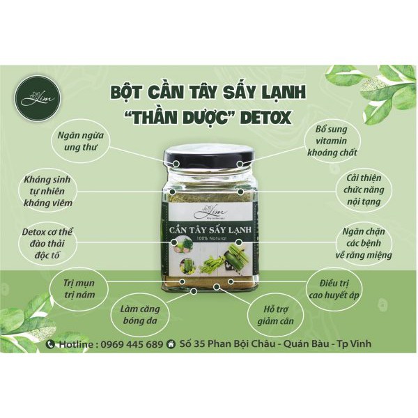 Bột CẦN TÂY sấy lạnh 100% nguyên chất công nghệ Nhật - Giảm béo, sáng da, hết mụn - Nữ hoàng của các loại detox