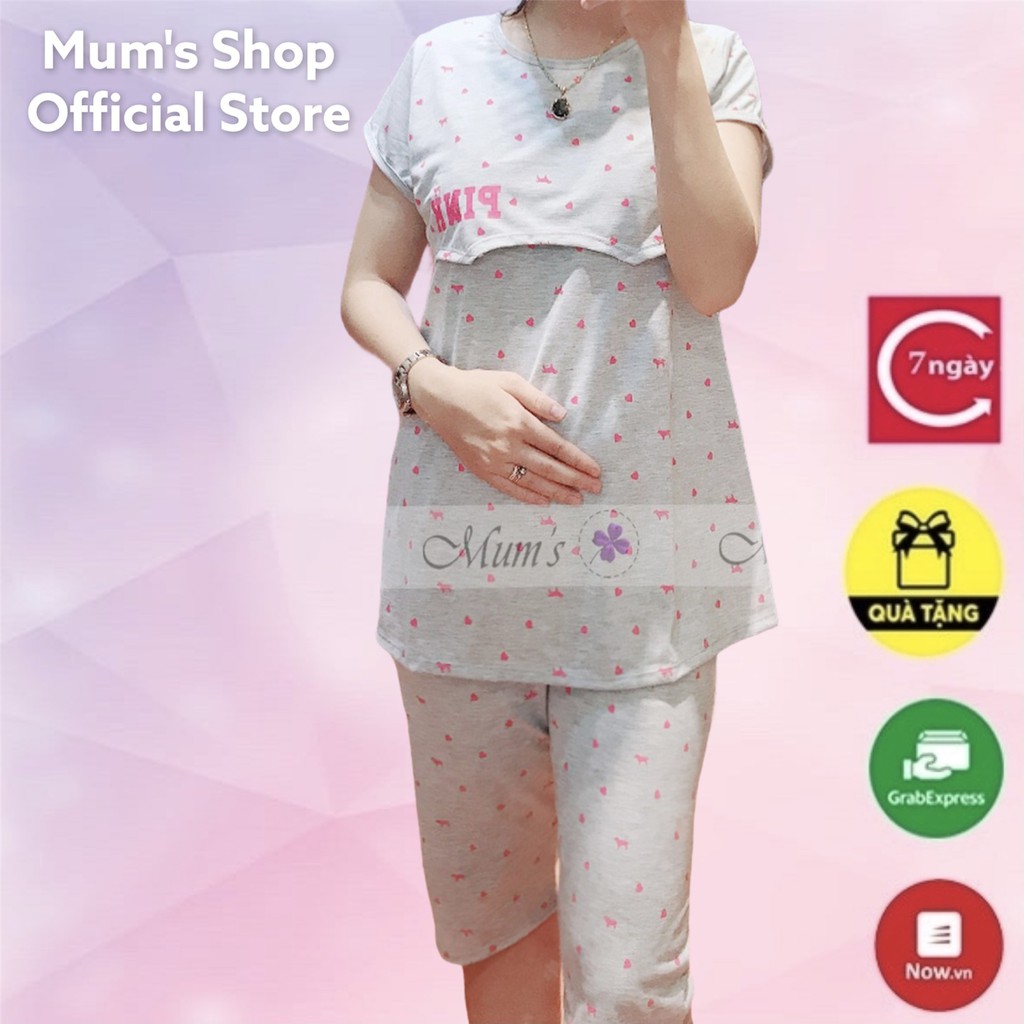 ĐỒ BỘ BẦU VÀ SAU SINH FREESHIPCotton co giãn quần lửng áo cộc có vạt hớt lên tiện bé ti