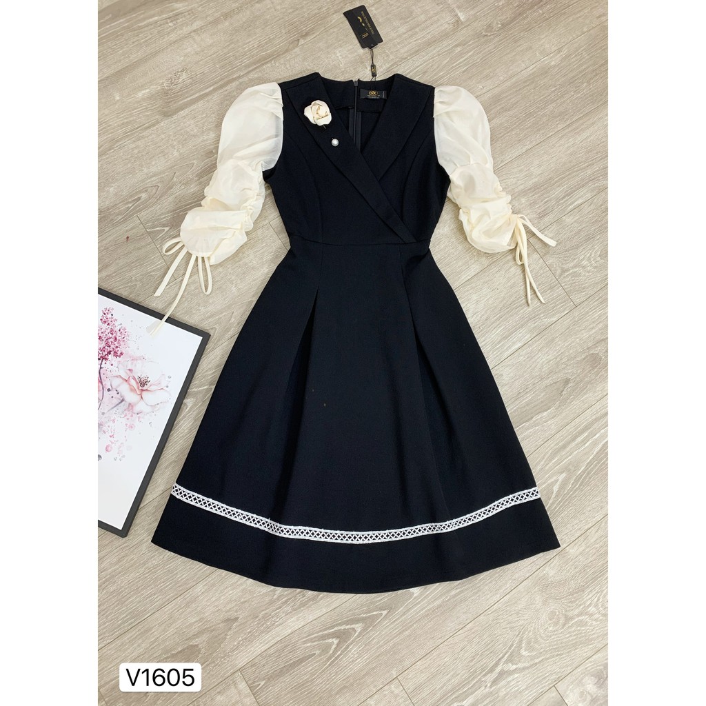 Váy xòe đen tay phối be V1605  -  ĐẸP SHOP DVC ( Ảnh mẫu và ảnh trải sàn do shop tự chụp ) | BigBuy360 - bigbuy360.vn