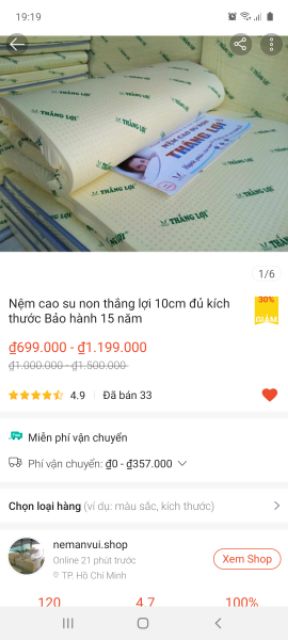 Nệm cao su non thắng lợi 1m8×2m