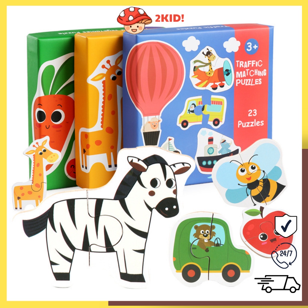 Trò chơi tranh Ghép hình Puzzle 2 mảnh Cao cấp, Đồ chơi Thông minh cho bé tuổi 2+