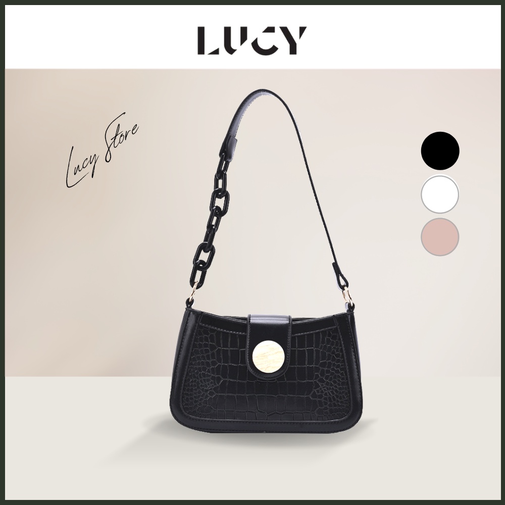 Túi kẹp nách dây da phối xích khóa tròn siêu đẹp Lucy Store