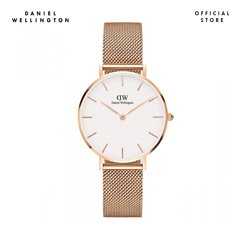 Đồng hồ Nữ Daniel Wellington dây lưới - Petite Melrose mặt trắng - vỏ vàng hồng