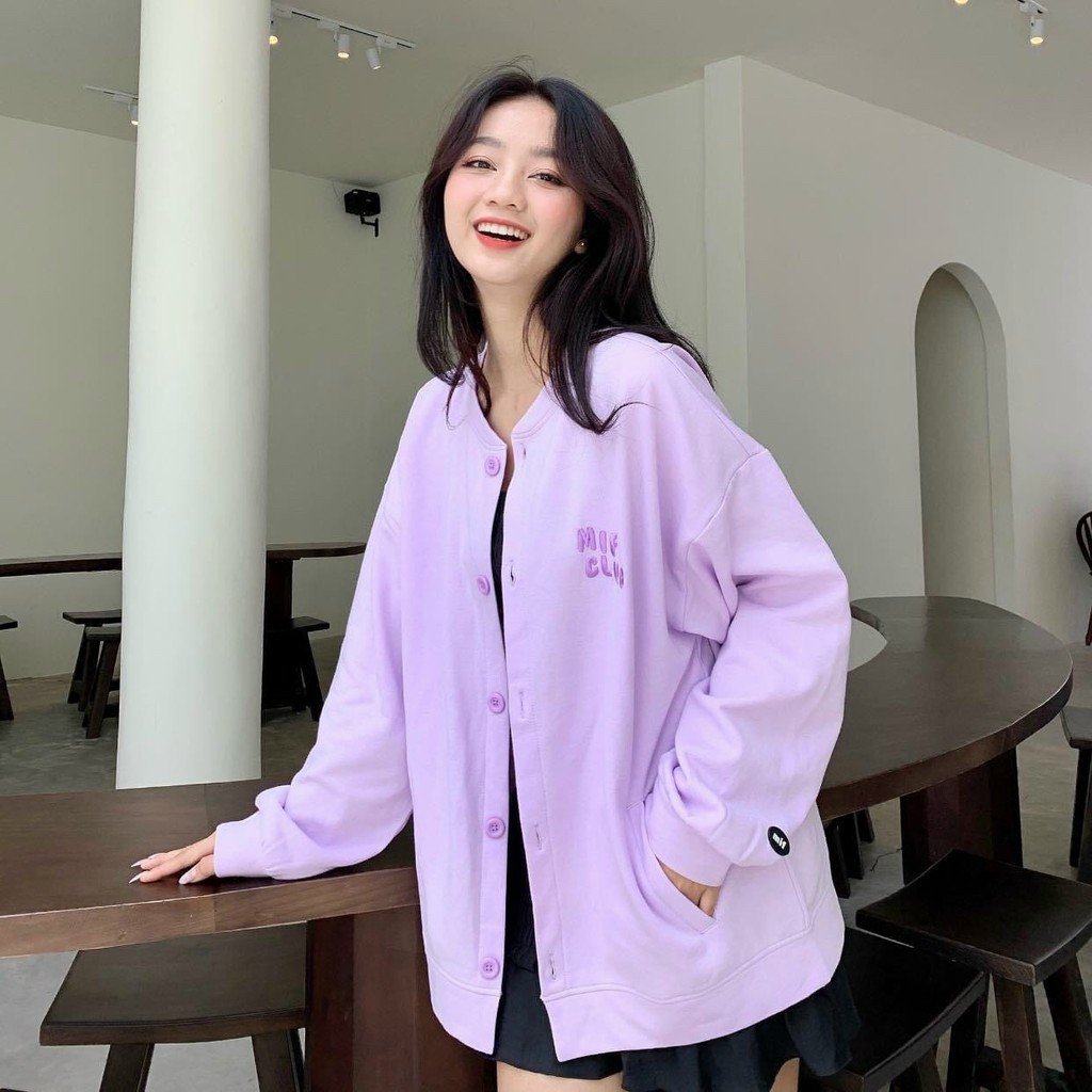 [Video+Ảnh Thật] Áo Khoác Cardigan Nữ Form Rộng Unisex Chất Nỉ Thêu MIF CLUB Ulzzang AK180 TD Fashion Nam Form Rộng