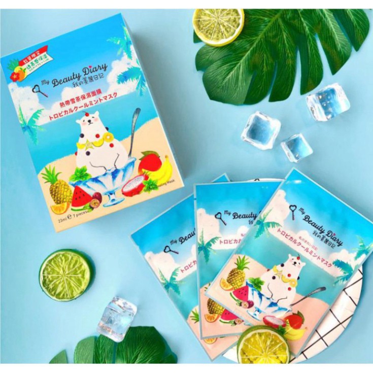 Mặt nạ My Beauty Diary Đá Băng Trà Tuyết Nhiệt Đới Mát Lạnh Tropical Cooling Mask Bản Giới Hạn Hộp 7 Miếng H763