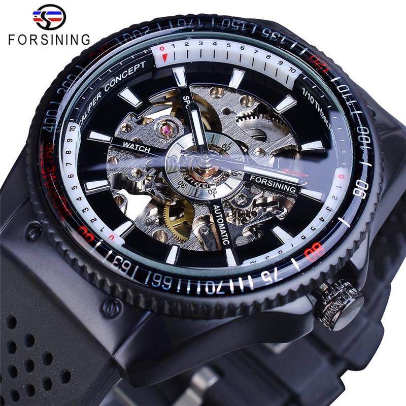 FORSINING Đồng Hồ Cơ Tự Động Cho Nam Dây Silicone