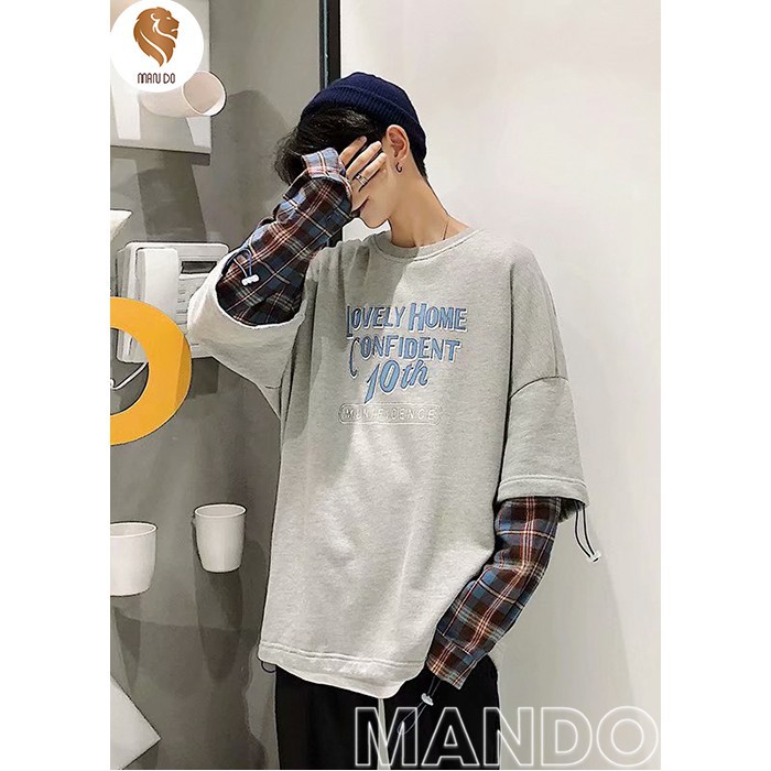 Áo Nỉ Nam Thời Trang Hoodie Da Cá Phối Tay Áo Kẻ Caro Thời Trang MANDO Phong Cách Giới Trẻ Hàn Quốc ANN34