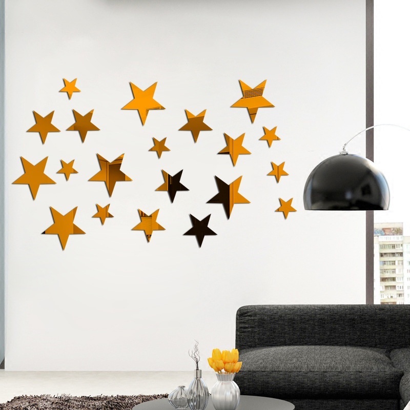 Bộ 20 Miếng Dán Tường Acrylic Hình Ngôi Sao 3D Mặt Gương Chống Thấm Nước DIY Trang Trí Phòng Khách/Phòng Ngủ Cho Bé