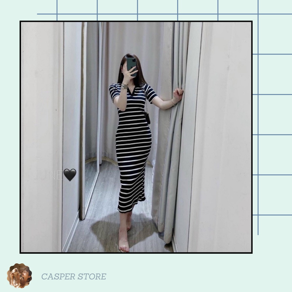 Váy thun zip body cổ bẻ nữ ⚡ Casper.Store | FREESHIP | ⚡ Đầm ôm trơn dáng suông cổ sơ mi cộc tay Ulzzang