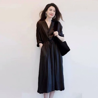 {order bigsize,M-4xl}Váy dáng dài rút dây buộc nơ eo