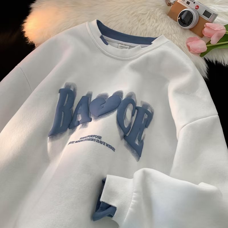 Áo sweater Cổ Tròn Tay Dài Giả Hai Lớp Thời Trang Cho Cặp Đôi