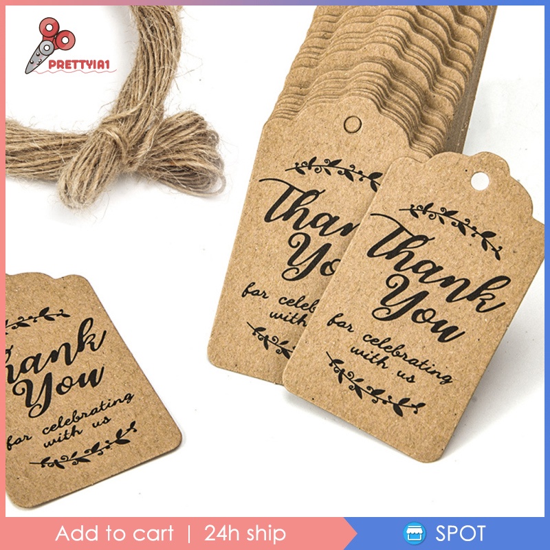 1 [Prettyia1] 100 Nhãn Giấy Kraft Thank You Dán Quà Tặng Giáng Sinh, Tiệc Cưới