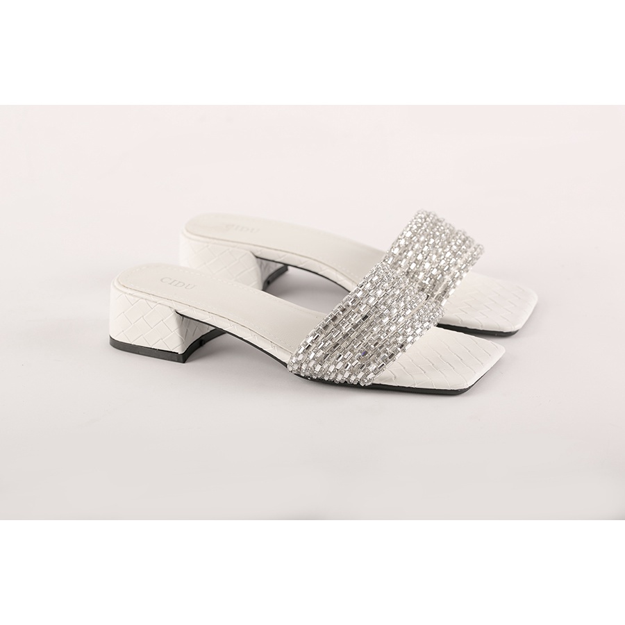 Dép Mũi Vuông Đính Đá Thời Trang Nữ Cao Cấp Gót Cao 4cm Chống Trơn Trượt Phong Cách Trẻ Trung Sang Trọng Cidu GN01