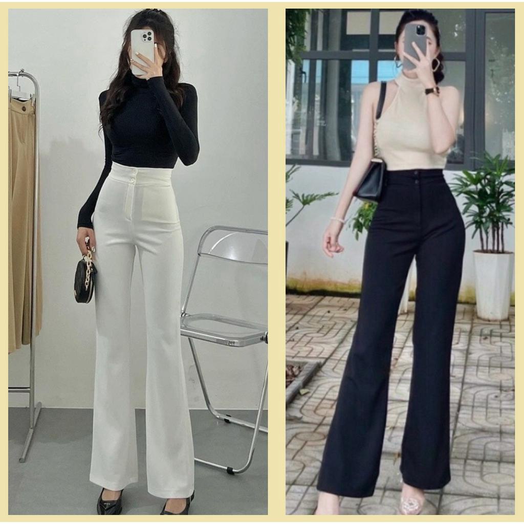 Quần ống loe cạp cao công sở tôn dáng vải đẹp LACO128