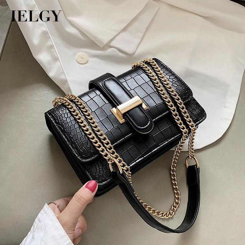 Túi xách IELGY hình vuông đeo chéo vai phối dây xích màu đen phiên bản thời trang Hàn Quốc cho nữ