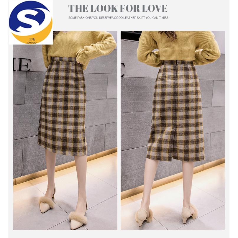 Chân Váy Len Lưng Cao Họa Tiết Sọc Caro Phong Cách Trẻ Trung | BigBuy360 - bigbuy360.vn