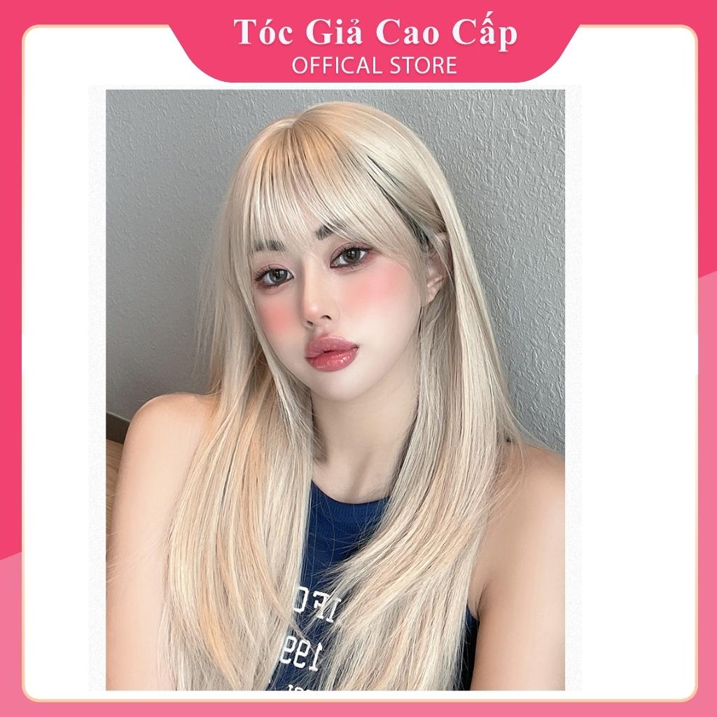 Tóc giả nữ nguyên đầu thẳng vàng tây phối line trắng baby, tặng kèm lưới trùm tóc.