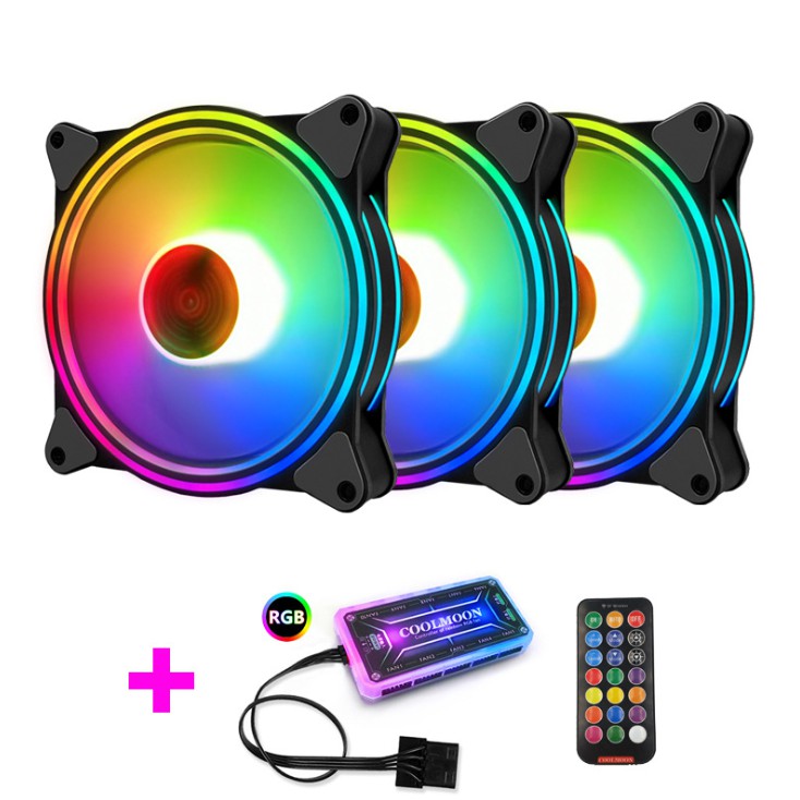 Bộ 3 Quạt Tản Nhiệt, Fan Case Coolmoon M1 Led RGB 16 Triệu Màu, 366 Hiệu Ứng - Kèm Hub + Remote