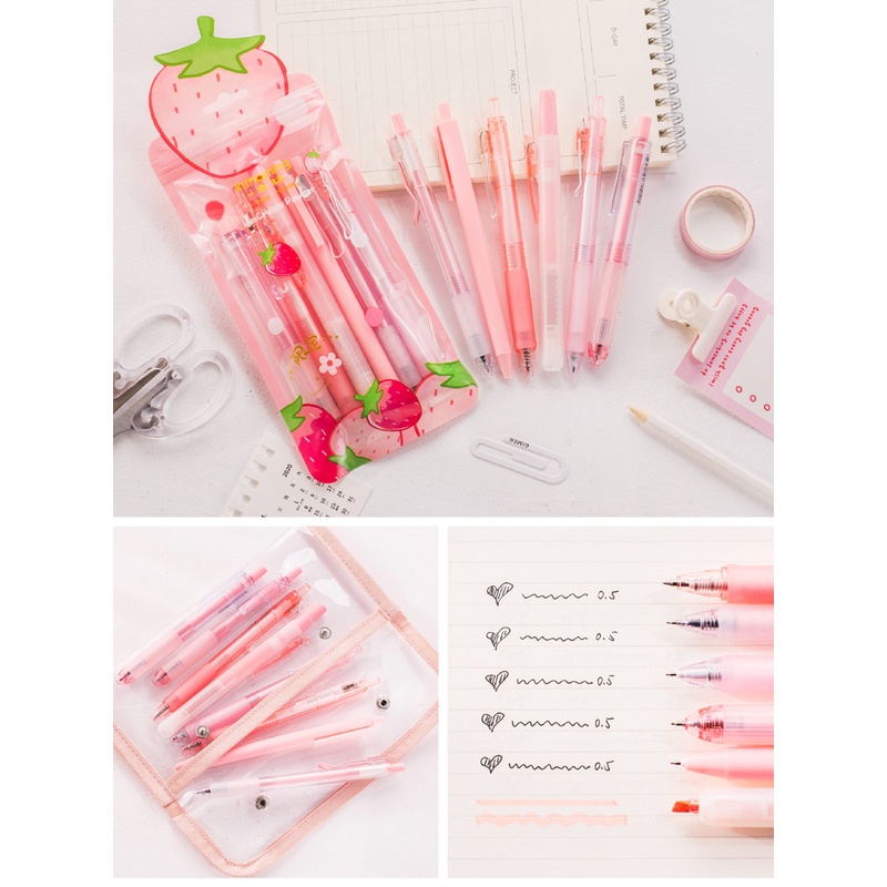 Set 6 Bút Mực Gel Ngòi 0.5mm Mực Đen Kiểu Dáng Dễ Thương