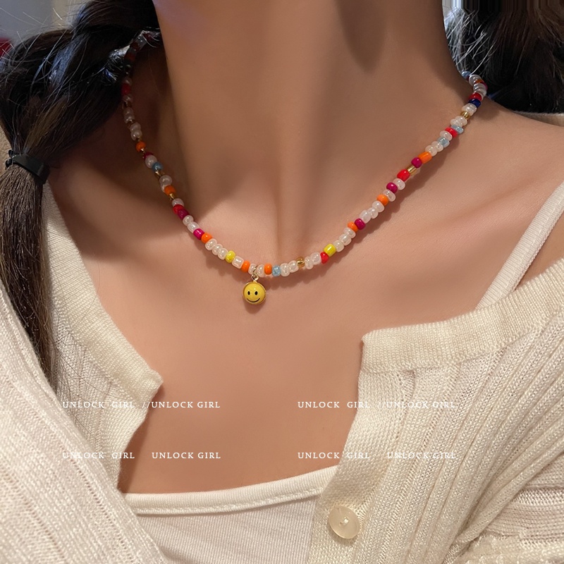 Vòng cổ Chuỗi Hạt Mặt Cười Nhiều Màu Sắc Thiết Kế Mới Đơn Giản Thanh Lịch Phong Cách Hàn Quốc