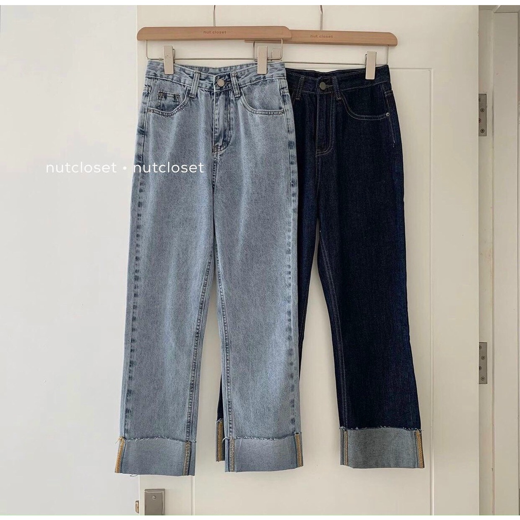Quần jeans suông ống vừa gập gấu Hàn Quốc - mã 3905