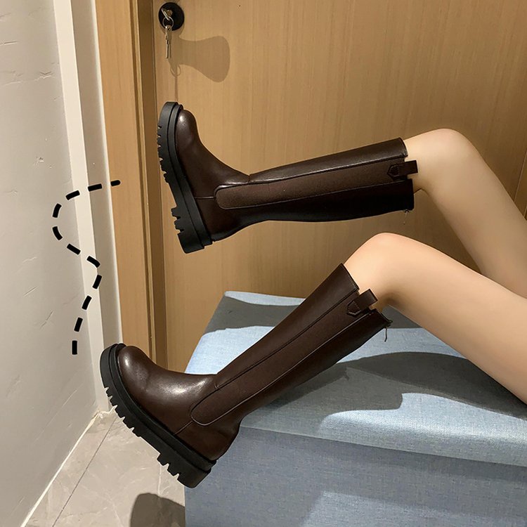 Giày boot cổ cao mũi tròn phối khóa kéo cá tính thời trang dễ phối đồ | BigBuy360 - bigbuy360.vn