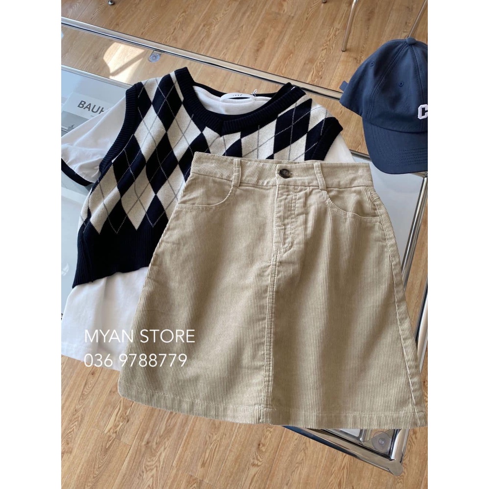 Chân Váy Chữ A Ngắn MYAN Zuyp Mini Nhung Tăm Màu Xanh Than V092107 (4m-806092)
