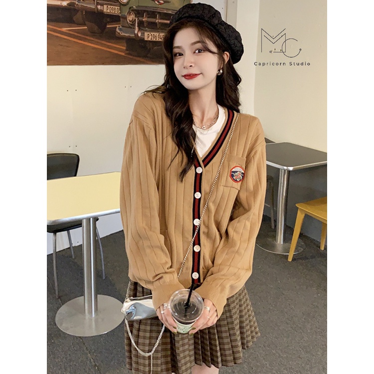 Áo khoác Cardigan mỏng viền đỏ đen nhẹ nhàng dễ thương phong cách Ulzzang