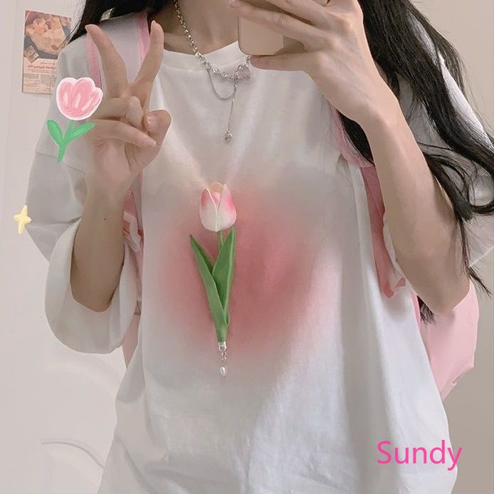 Áo Thun Cổ TròN HọA TiếT Hoa ThờI Trang Cho Nữ