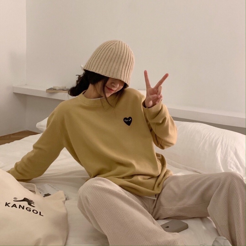 Áo len BTS V, sweater áo len cổ tròn unisex Play CDG thêu trái tim, chất len cao cấp