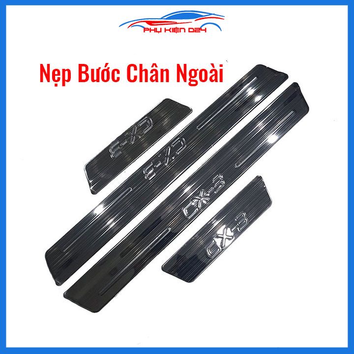 Ốp bậc cửa, nẹp bước chân trong ngoài Mazda CX3, CX-3 2021-2022-2023 vân Titan chống trầy bảo vệ trang trí xe
