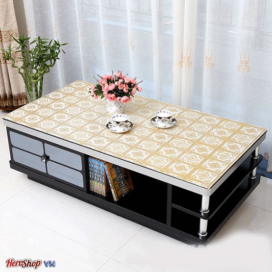 Khăn Trải Bàn Ăn Nhũ Vàng-Trắng 60x1m4 Chống Thấm Sang Trọng