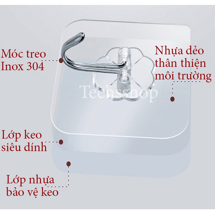 Combo 10 Móc Treo Đồ Dán Tường Bám Dính Tốt - Loại Trong Suốt Và Nhiều Màu