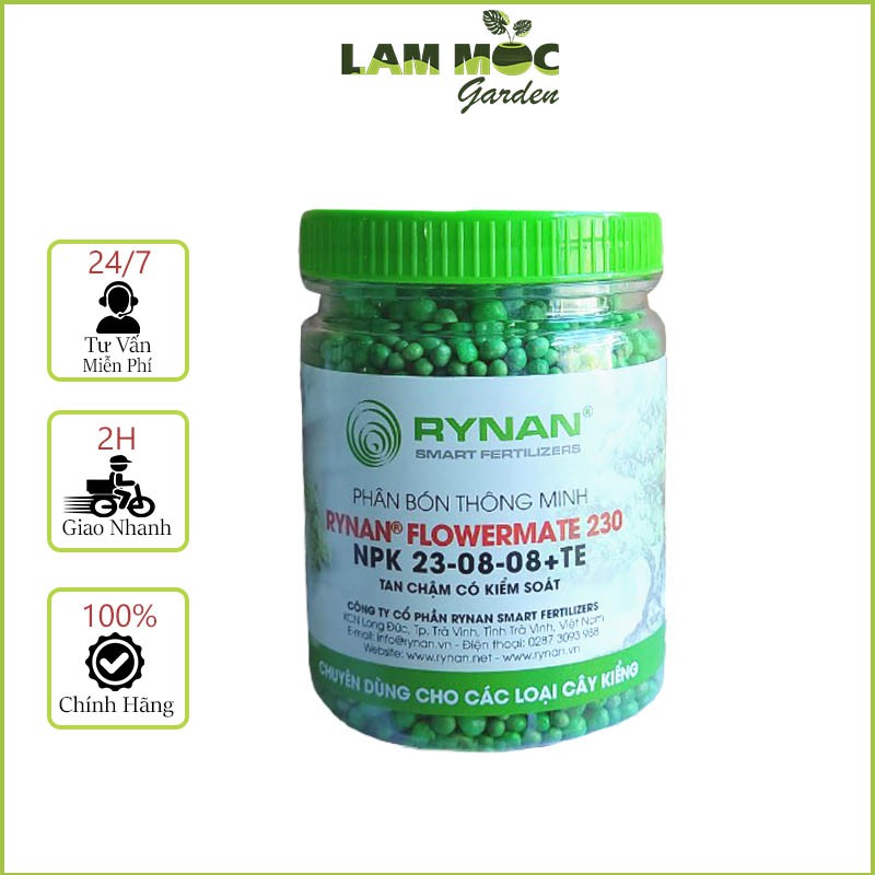 Phân Tan Chậm RYNAN FLOWERMATE 230 NPK 23-08-08+TE Chuyên Dùng Cho Các Loại Cây Kiểng Hũ 150g